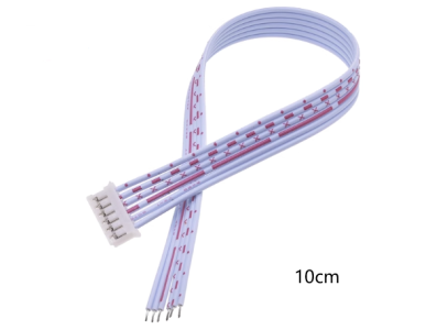 Conector PH 2,0 mm macho 6 pinos, cabo 1007 26 AWG 10 cm, fios vermelho e branco - Imagem 1