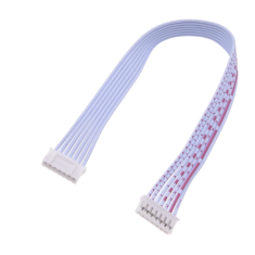 Conector plug macho PH 2,0 mm 7 pinos dupla cabe&ccedil;a mesma orienta&ccedil;&atilde;o, fios 1007 vermelho e branco 26 AWG 30 cm