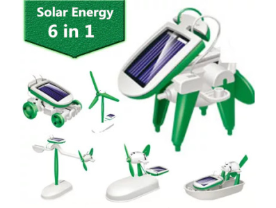 Kit Rob&oacute;tica DIY 6 em 1 Educacional com Energia Solar, moinho e&oacute;lico, cachorrinho, aerobarco, avi&atilde;o, tanque e rob&ocirc; - Imagem 1