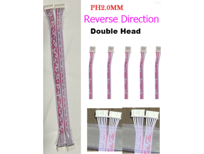 Conector PH 2.0 mm macho 8 pinos de cabe&ccedil;a dupla com orienta&ccedil;&atilde;o reversa, fios 1007 26 AWG vermelho e branco, 40 cm - Imagem 1