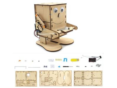 Kit DIY rob&ocirc; educativo de madeira criativo come-moedas - Imagem 1