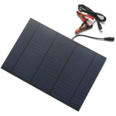 Painel solar policristalino 18V 10W com conector DC5521, barramento e bra&ccedil;adeira para carregamento 12V