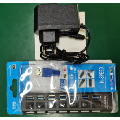 Hub USB 3.0 7 portas preto com adaptador, interruptor liga/desliga e plugue US