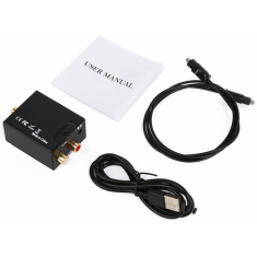 Conversor digital &oacute;ptico/coaxial para anal&oacute;gico RCA L/R com sa&iacute;da 3,5 mm (preto) e alimenta&ccedil;&atilde;o via USB