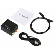 Conversor digital &oacute;ptico/coaxial para anal&oacute;gico RCA L/R com sa&iacute;da 3,5 mm (preto) e alimenta&ccedil;&atilde;o via USB
