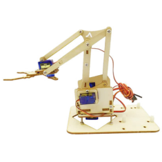 Kit DIY Bra&ccedil;o Manipulador Rob&oacute;tico 4 DOF em Madeira com Garra e Grampo