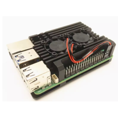 Gabinete de alum&iacute;nio com duas ventoinhas em linha para Raspberry Pi 5