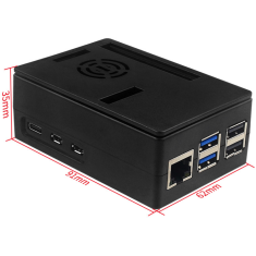 Gabinete ABS preto tamanho maior para Raspberry Pi 5B compat&iacute;vel com ventoinhas e tela touch de 3,5 polegadas