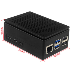 Gabinete ABS preto listrado para Raspberry Pi 5, compat&iacute;vel com coolers PWM e tela touch de 3,5 polegadas