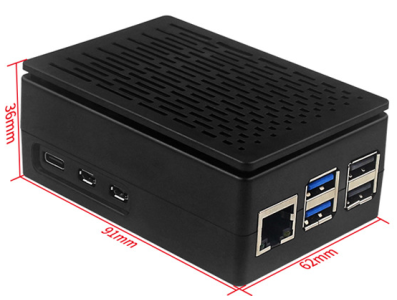 Gabinete ABS preto listrado para Raspberry Pi 5, compat&iacute;vel com coolers PWM e tela touch de 3,5 polegadas - Imagem 1