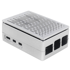 Case listrado em ABS prata para Raspberry Pi 5, compat&iacute;vel com coolers PWM e tela touch 3,5''
