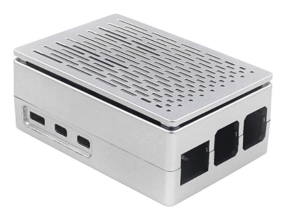 Case listrado em ABS prata para Raspberry Pi 5, compat&iacute;vel com coolers PWM e tela touch 3,5'' - Imagem 1