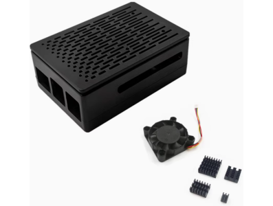 Gabinete em ABS preto listrado para Raspberry Pi 5B com ventoinha 4010 PWM e dissipador - Imagem 1
