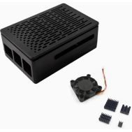 Gabinete em ABS preto listrado para Raspberry Pi 5B com ventoinha 4010 PWM e dissipador