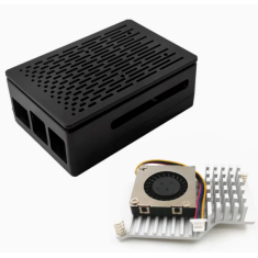 Gabinete ABS preto listrado com cooler prateado 3007 para Raspberry Pi 5B