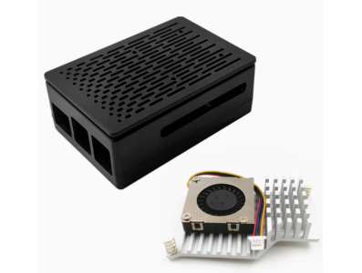 Gabinete ABS preto listrado com cooler prateado 3007 para Raspberry Pi 5B - Imagem 1