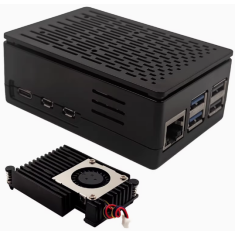 Gabinete listrado em ABS preto com cooler preto potente para Raspberry Pi 5B