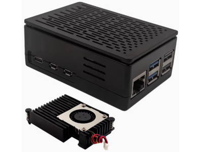 Gabinete listrado em ABS preto com cooler preto potente para Raspberry Pi 5B - Imagem 1