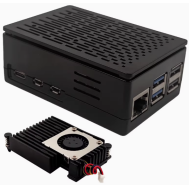 Gabinete listrado em ABS preto com cooler preto potente para Raspberry Pi 5B