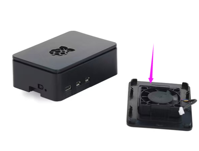 Caixa preta em ABS com logo, montagem integrada para ventoinha e ventoinha PWM para Raspberry Pi 5B MOQ20 - Imagem 1