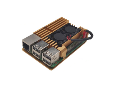 Gabinete em alum&iacute;nio dourado com duas ventoinhas para Raspberry Pi 4B - Imagem 1