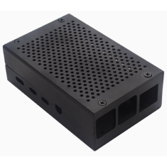 Gabinete em liga de alum&iacute;nio preto para Raspberry Pi 4B com dissipa&ccedil;&atilde;o de calor e acabamento met&aacute;lico brilhante, compat&iacute;vel com 