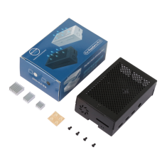 Gabinete em liga de alum&iacute;nio preto para Raspberry Pi 4B, suporta ventoinhas 3007/3010