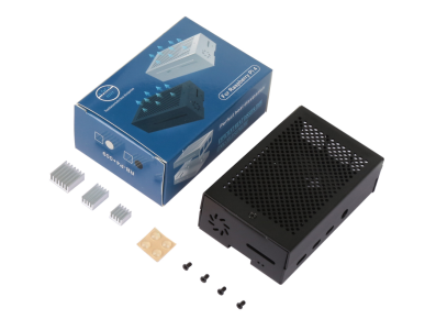 Gabinete em liga de alum&iacute;nio preto para Raspberry Pi 4B, suporta ventoinhas 3007/3010 - Imagem 1