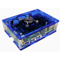Gabinete acr&iacute;lico azul para Raspberry Pi 4B com suporte para ventoinhas 3007/3010