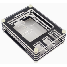 Gabinete acr&iacute;lico 9 camadas preto e transparente para Raspberry Pi 4B, suporta ventoinhas 3007/3010