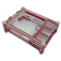 Gabinete acr&iacute;lico vermelho e transparente multicamadas (9 camadas) para Raspberry Pi 4B, suporta ventoinhas 3007/3010