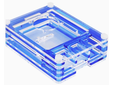 Gabinete acr&iacute;lico multicamadas (9 camadas) azul e transparente para Raspberry Pi 4B, compat&iacute;vel com ventoinhas 3007/3010 - Imagem 1