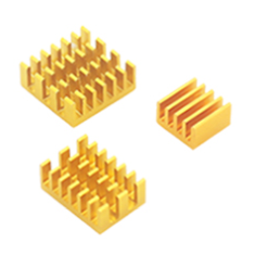 Conjunto 3 em 1 de dissipadores de calor em alum&iacute;nio dourado para Raspberry Pi 4B