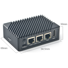 NanoPi R5S 4GB 16GB eMMC RK3568, placa de desenvolvimento com gabinete met&aacute;lico preto