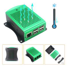 Caixa em alum&iacute;nio met&aacute;lico verde com suporte para ventoinhas para Raspberry Pi 3B+/3B