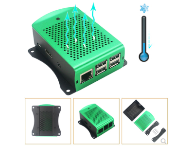 Caixa em alum&iacute;nio met&aacute;lico verde com suporte para ventoinhas para Raspberry Pi 3B+/3B - Imagem 1