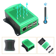Caixa em alum&iacute;nio met&aacute;lico verde com suporte para ventoinhas para Raspberry Pi 3B+/3B