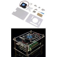Gabinete acr&iacute;lico transparente com ventoinha para Raspberry Pi 3B/3B+/4B