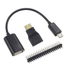 Raspberry Pi Zero 3 em 1, Cabo Micro USB, Pin Header e Adaptador HDMI