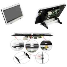 Case preto e branco para Raspberry Pi 7 polegadas com suporte