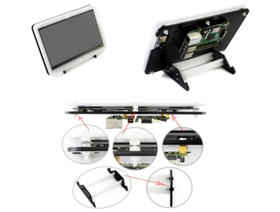 Case preto e branco para Raspberry Pi 7 polegadas com suporte - Imagem 1