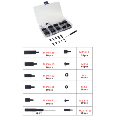 Conjunto de 210 pe&ccedil;as de colunas e parafusos de nylon pretos para Raspberry Pi