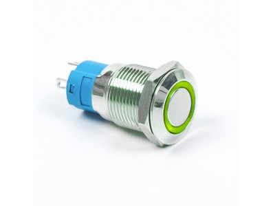 Bot&atilde;o de Painel 12 mm Met&aacute;lico Auto-travante Mini Curto Selado Verde com Anel Luminoso 12-24V Tipo Pino - Imagem 6