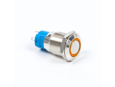 Bot&atilde;o met&aacute;lico de painel 12 mm, mini corpo curto com travamento, estanque, luz anelar amarela 12-24V, tipo pino - Imagem 4