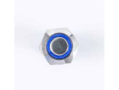 Interruptor de bot&atilde;o met&aacute;lico 12 mm mini curto com travamento, estanque e anel luminoso azul 12-24V tipo pino - Imagem 2