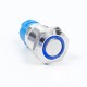 Interruptor de bot&atilde;o met&aacute;lico 12 mm mini curto com travamento, estanque e anel luminoso azul 12-24V tipo pino - Thumb - 3
