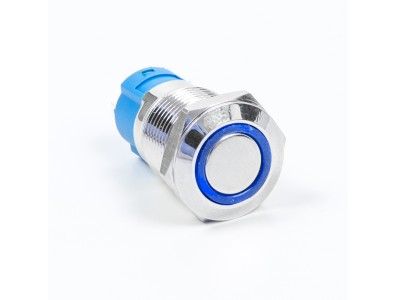 Interruptor de bot&atilde;o met&aacute;lico 12 mm mini curto com travamento, estanque e anel luminoso azul 12-24V tipo pino - Imagem 3