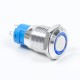Interruptor de bot&atilde;o met&aacute;lico 12 mm mini curto com travamento, estanque e anel luminoso azul 12-24V tipo pino - Thumb - 4