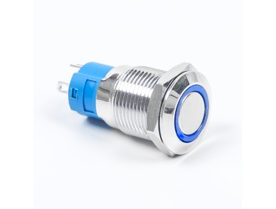 Interruptor de bot&atilde;o met&aacute;lico 12 mm mini curto com travamento, estanque e anel luminoso azul 12-24V tipo pino - Imagem 4