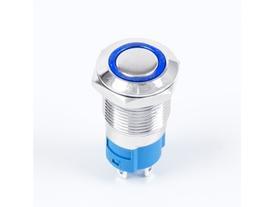 Interruptor de bot&atilde;o met&aacute;lico 12 mm mini curto com travamento, estanque e anel luminoso azul 12-24V tipo pino - Imagem 5